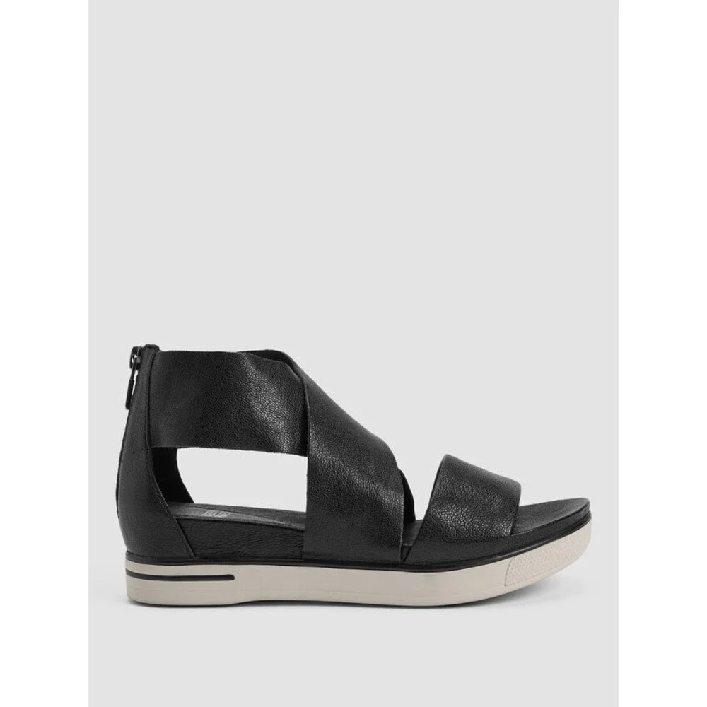 Eileen Fisher Sneaker Sandals Sport Tumbled Leather Black 9
